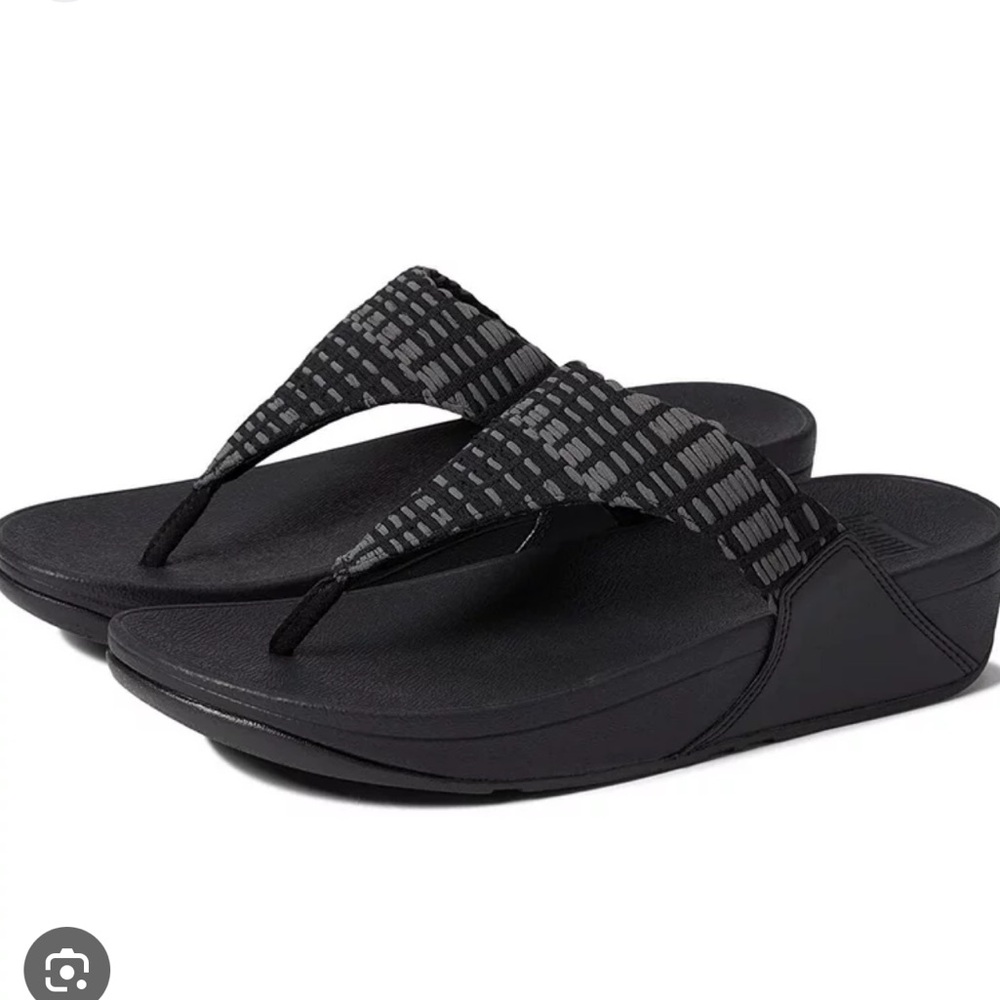FitFlop Lulu Art Denim Toe-Post Sandals, size 10